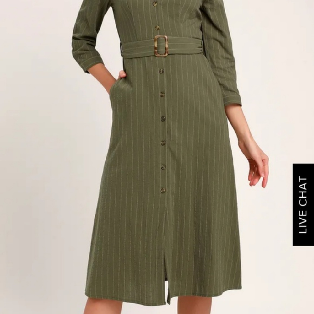Lulus Olive green button up dress size xs